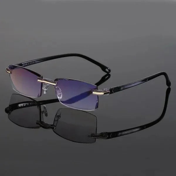 "Moderne multifocale leesbril met bruine frame en onverwoestbaar design, biedt elegantie en duurzame zichtcorrectie."