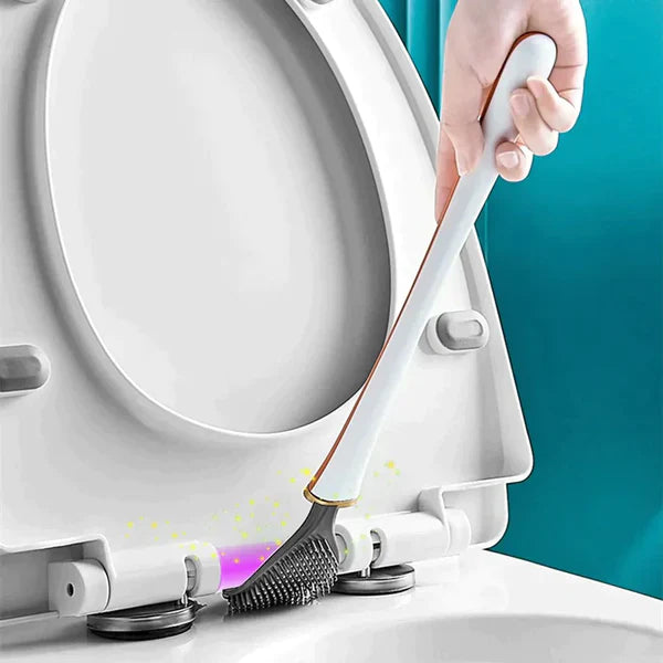 "Moderne toiletborstel CleanGuard met borstelharen in groen, oranje, wit voor hygiënische badkamerreiniging."