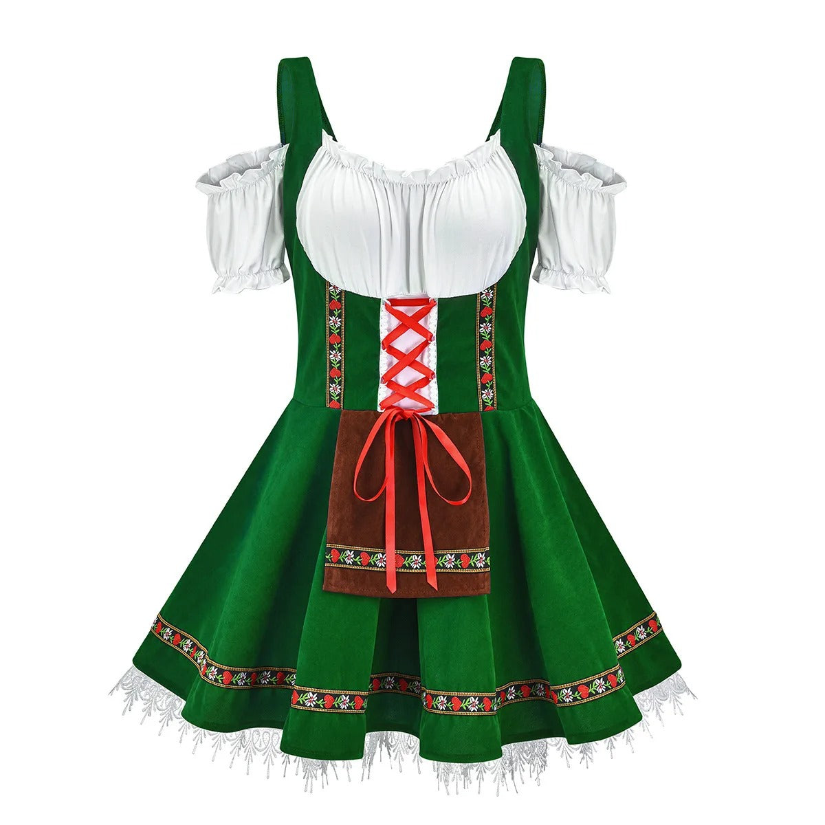 "Oktoberfest dirndl in elegant design, blauw geruit; ideaal voor vrouwen die een feestelijke traditionele Duitse look willen.
