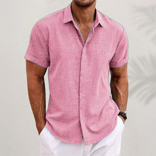 "Oliver korte mouwen overhemd, katoen en linnen, ademend, casual stijl, zomerse outfit, blauw, modieuze look"