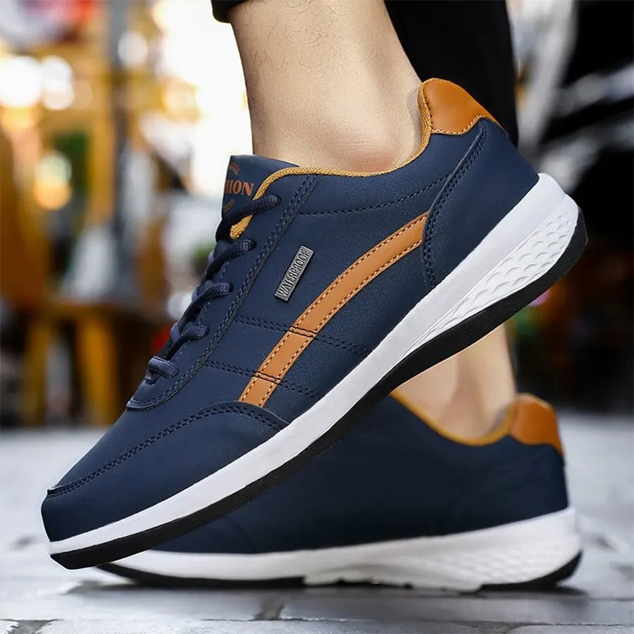Orthopedische blauwe comfortschoenen, elegant design, hoge kwaliteit, verlichten vermoeide voeten, dagelijks comfort.