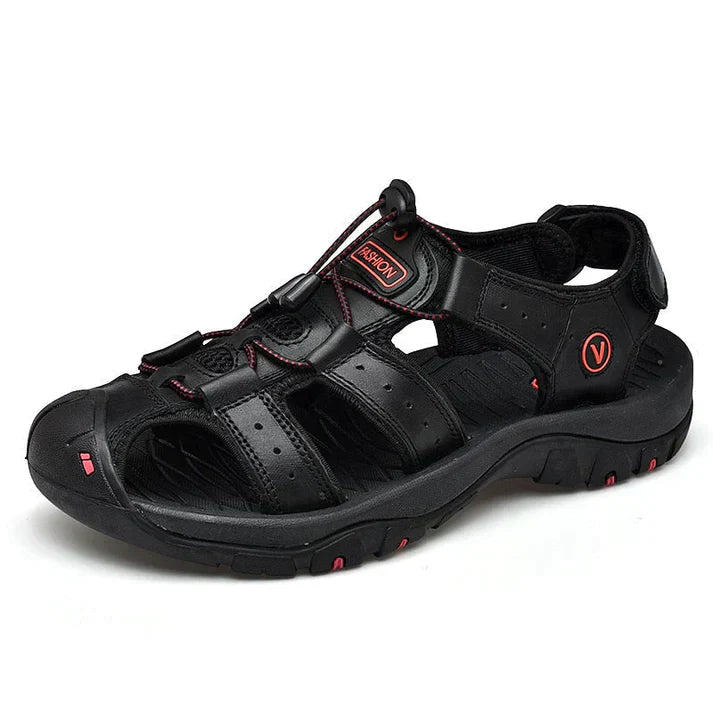 "Orthopedische herensandalen, bruin met stevige zool en klittenbandsluiting, voor optimaal comfort en ondersteuning tijdens w