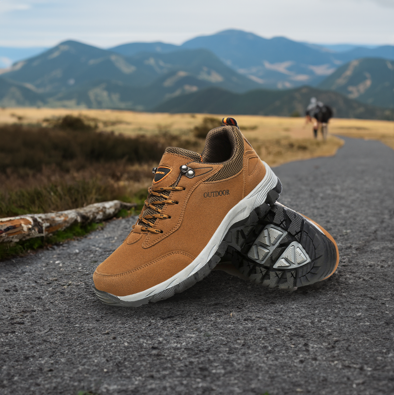 "Orthopedische herenschoenen, bruin met ademende bovenlaag en stevige zool, ideaal voor comfort en stabiliteit bij wandelen."