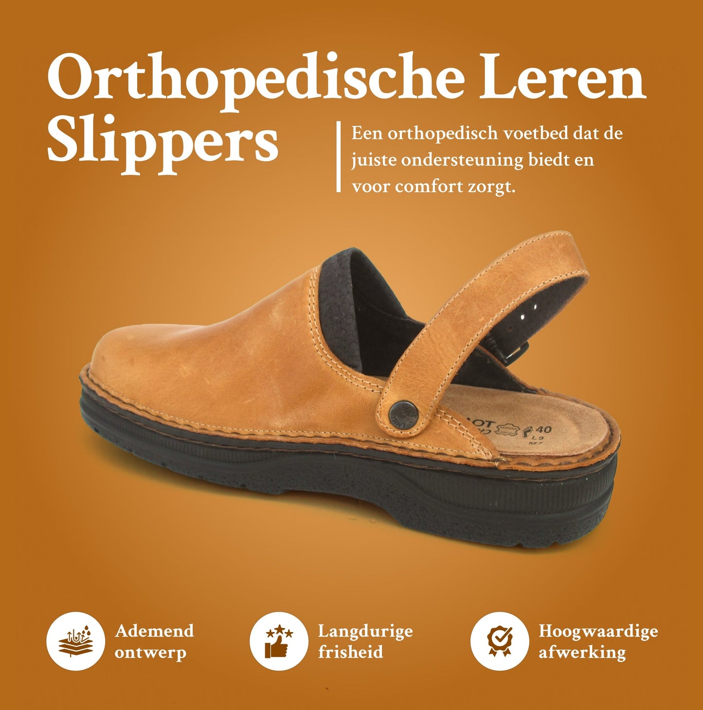 "Orthopedische leren heren pantoffels, luxe en stijlvol design met open hiel en antislip zool voor ultiem comfort."