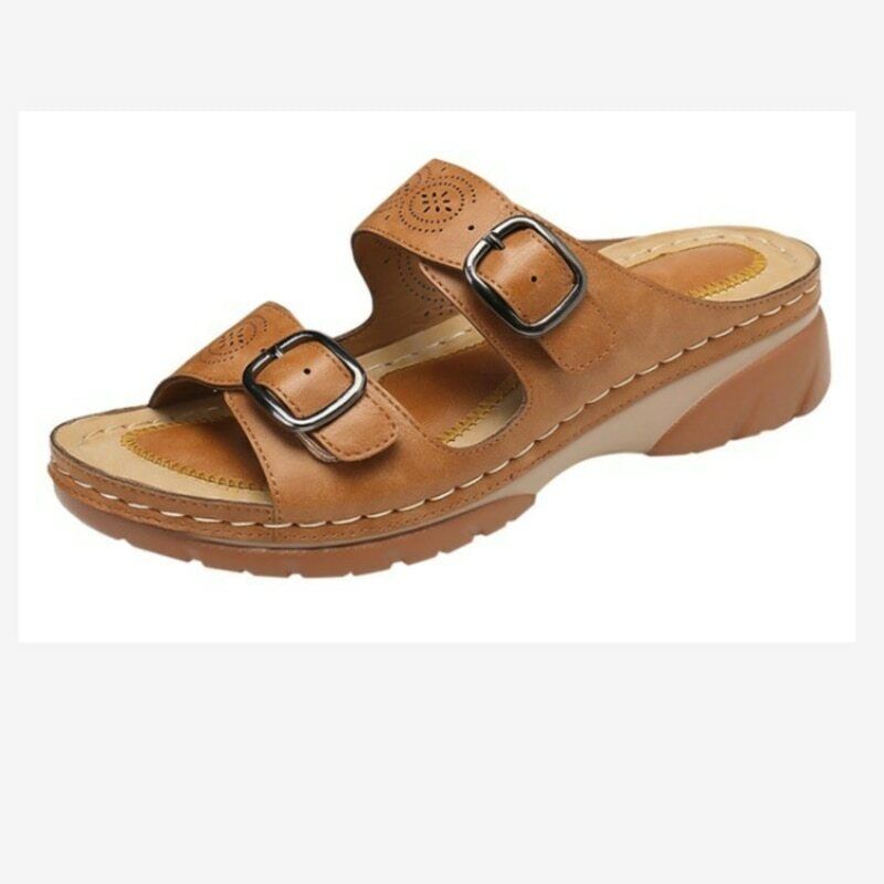 "Orthopedische leren sandalen in blauw en bruin, met verstelbare pasvorm en memory foam zool voor comfort en stijl."