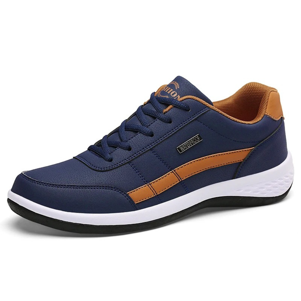 "Orthopedische leren sneakers voor heren, witte sneaker met stijlvolle afwerking en comfortabele pasvorm."