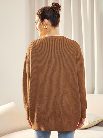 "Oversized damesvest, V-hals, knoopsluiting, warme stof, comfortabele pasvorm, stijlvol voor koele dagen"