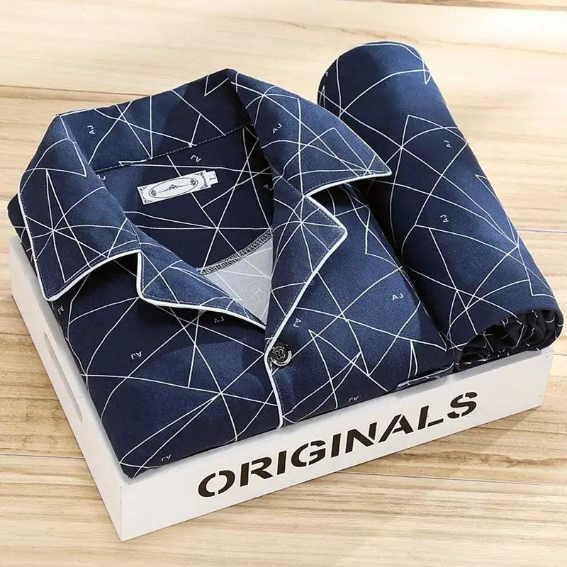 "Pyjama set voor mannen met knoopsluiting, stijlvol gestreept patroon en zachte stof voor ultiem slaapcomfort."