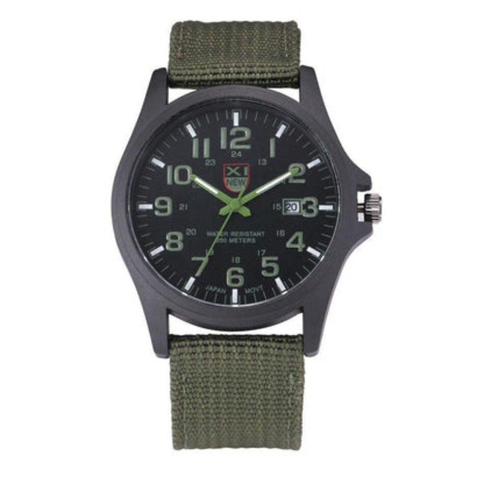 "Robuust tactisch legerhorloge voor mannen, schok- en waterbestendig, stoer design ideaal voor avonturen."