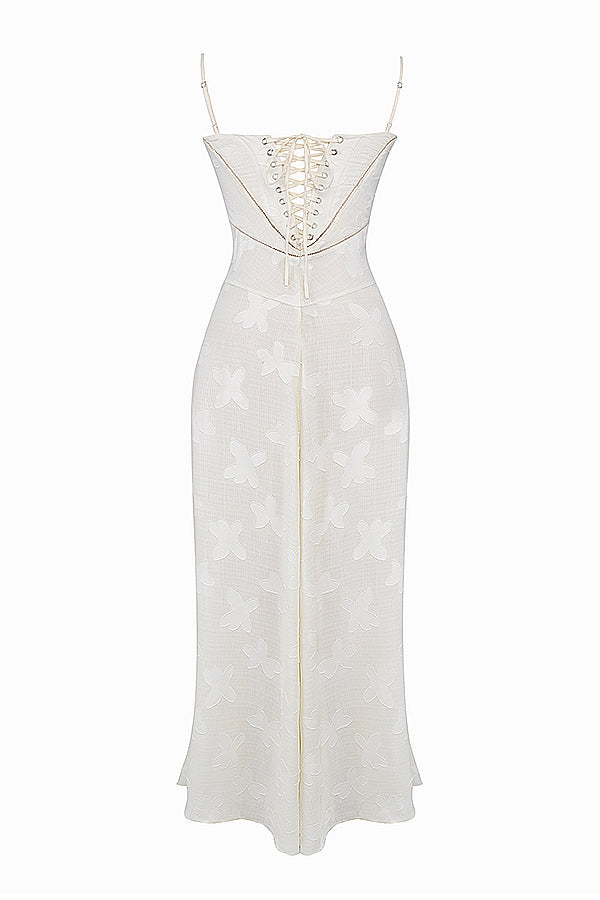"Rugloze Elvina maxi jurk met geborduurde details, elegante lange jurk voor zomerse gelegenheden in vrouwenmode"