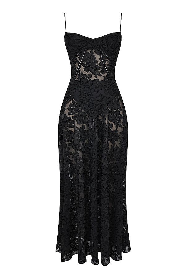 "Rugloze Elvina maxi jurk met geborduurde details, elegante lange jurk voor zomerse gelegenheden in vrouwenmode"