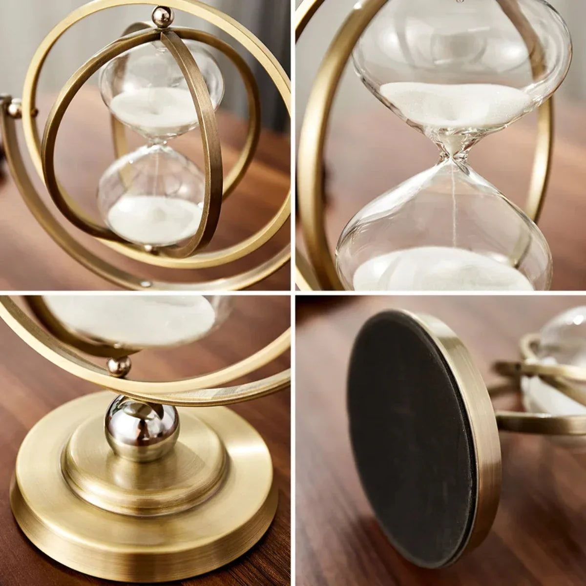 "Scandinavische zandloper van glas en metaal, stijlvol en tijdloos. Perfecte home accessoire voor interieurdecoratie."