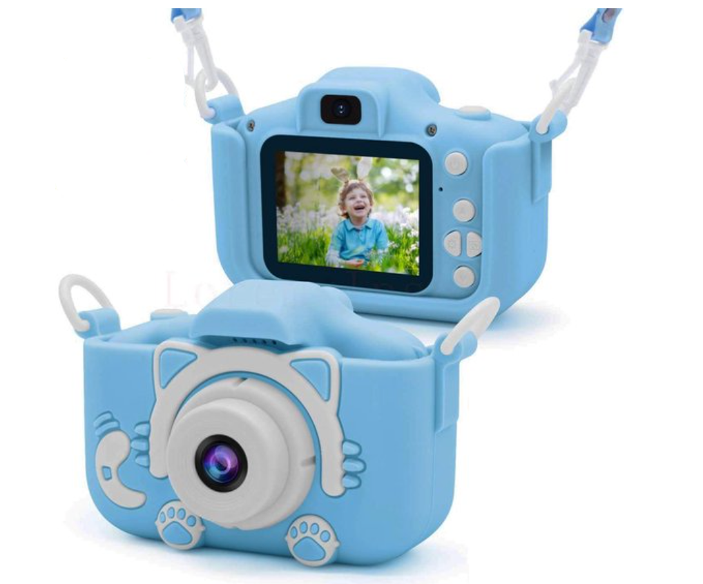 "Schokbestendige HD mini digitale camera voor kinderen, kleurrijk design, 20MP foto's, 1080p video's, inclusief beschermhoes.