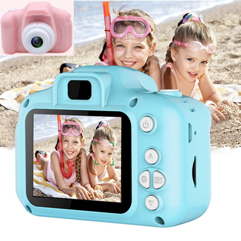 "Schokbestendige HD mini digitale camera voor kinderen, kleurrijk design, 20MP foto's, 1080p video's, inclusief beschermhoes.
