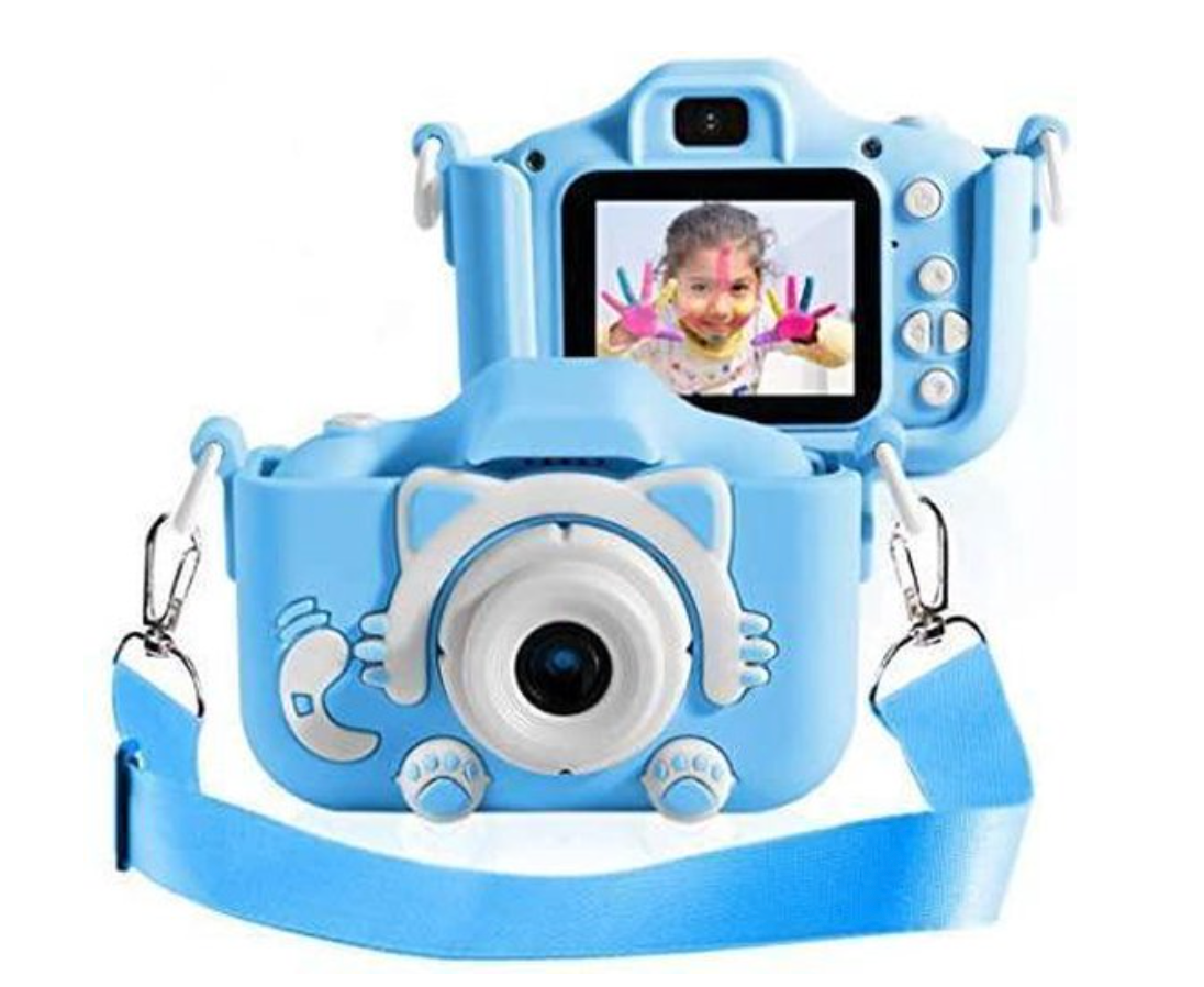 "Schokbestendige HD mini digitale camera voor kinderen, kleurrijk design, 20MP foto's, 1080p video's, inclusief beschermhoes.
