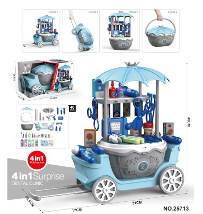 Speelgoed ijskar voor kinderen met kleurrijke accessoires zoals ijsjes, lolly's en bekers voor creatief rollenspel.