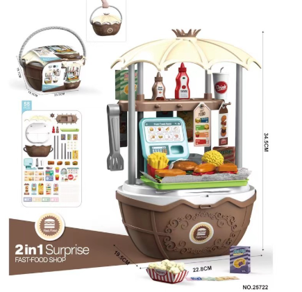Speelgoed ijskar voor kinderen met kleurrijke accessoires zoals ijsjes, lolly's en bekers voor creatief rollenspel.