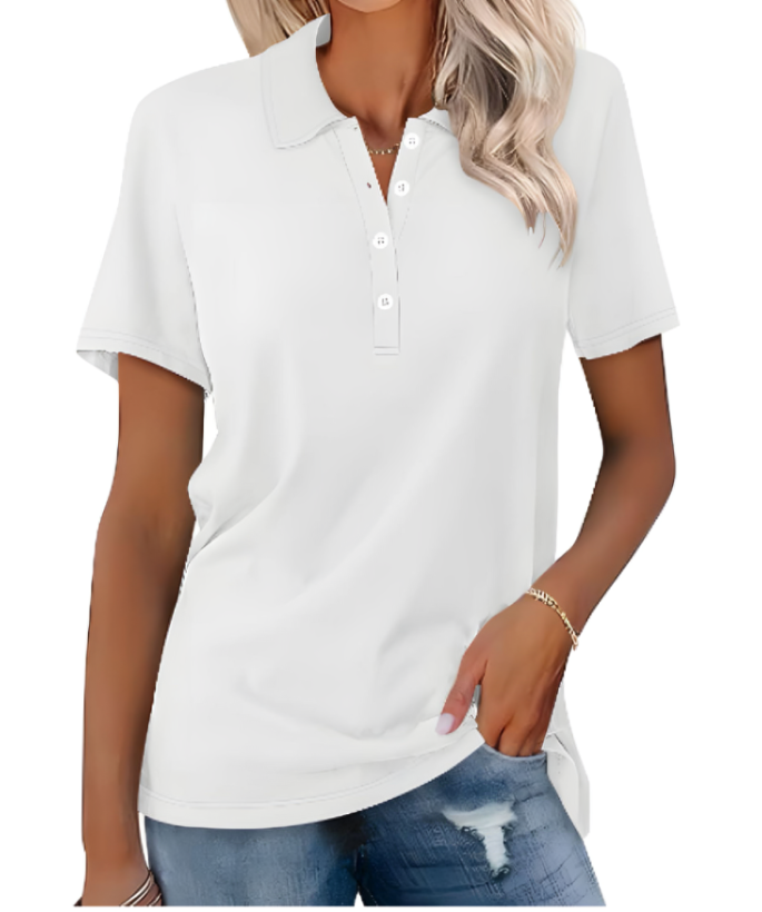 Stijlvol dames poloshirt met kraag, knopen, duurzaam materiaal; elegante look, perfect voor elke gelegenheid.