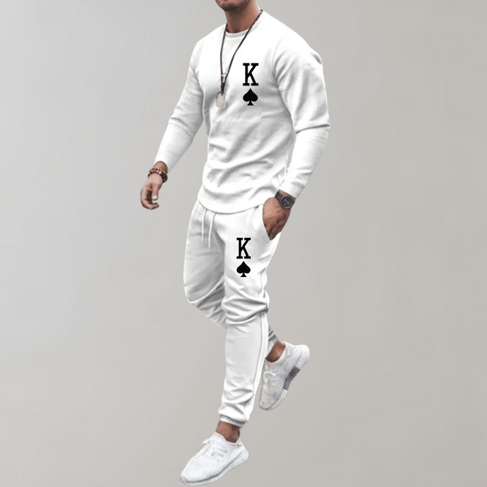 "Stijlvol en comfortabel heren trainingspak, slim-fit met ritssluiting, verkrijgbaar in groen, zwart, khaki en wit."