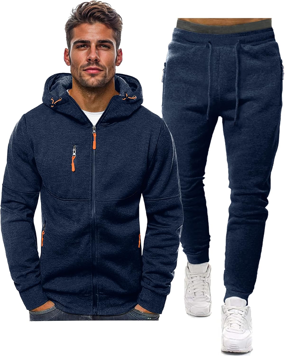 "Stijlvol heren trainingspak, zwart, slim-fit, met zakken; ideaal voor sportsessies en ontspannen, moderne look."