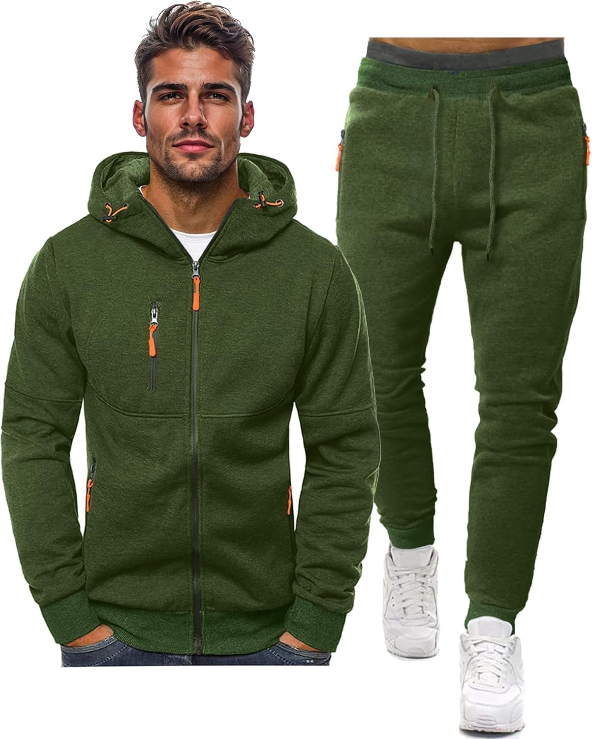 "Stijlvol heren trainingspak, zwart, slim-fit, met zakken; ideaal voor sportsessies en ontspannen, moderne look."