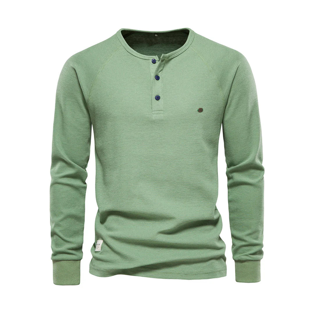 "Stijlvol herenlangemouwenshirt marineblauw, ronde hals, knoopsluiting, zachte ademende stof voor dagelijks gebruik en comfor