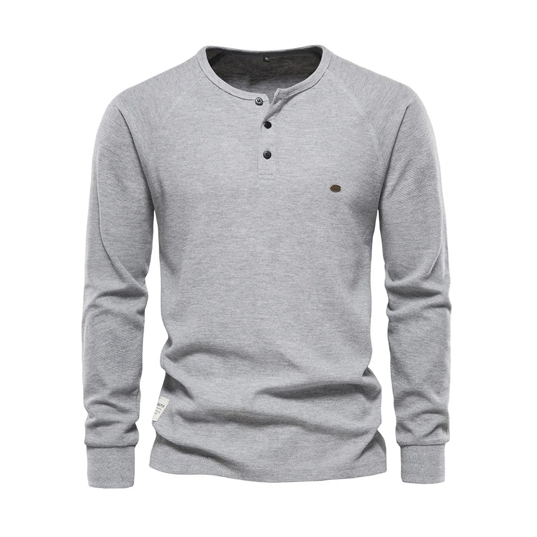 "Stijlvol herenlangemouwenshirt marineblauw, ronde hals, knoopsluiting, zachte ademende stof voor dagelijks gebruik en comfor