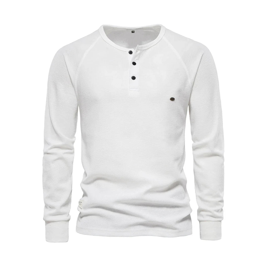 "Stijlvol herenlangemouwenshirt marineblauw, ronde hals, knoopsluiting, zachte ademende stof voor dagelijks gebruik en comfor