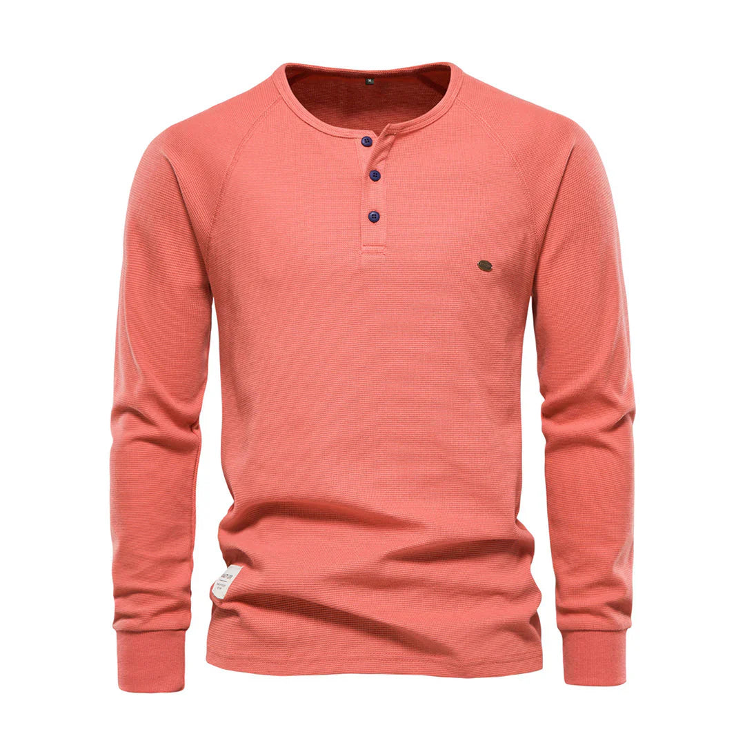 "Stijlvol herenlangemouwenshirt marineblauw, ronde hals, knoopsluiting, zachte ademende stof voor dagelijks gebruik en comfor