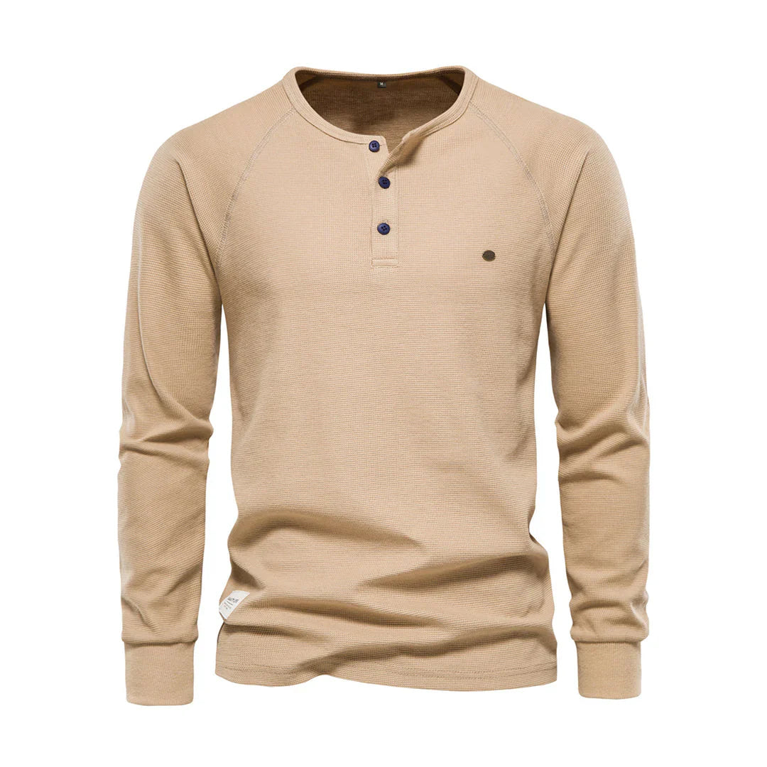 "Stijlvol herenlangemouwenshirt marineblauw, ronde hals, knoopsluiting, zachte ademende stof voor dagelijks gebruik en comfor