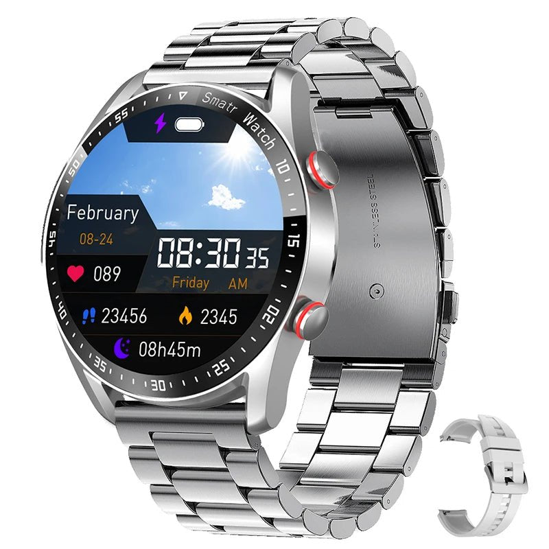 "Stijlvol slim horloge met touchscreen, niet-invasieve glucosemeter en gezondheidsfuncties in diverse stijlen."
