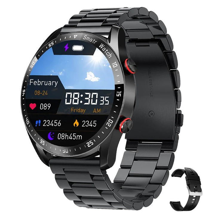 "Stijlvol slim horloge met touchscreen, niet-invasieve glucosemeter en gezondheidsfuncties in diverse stijlen."
