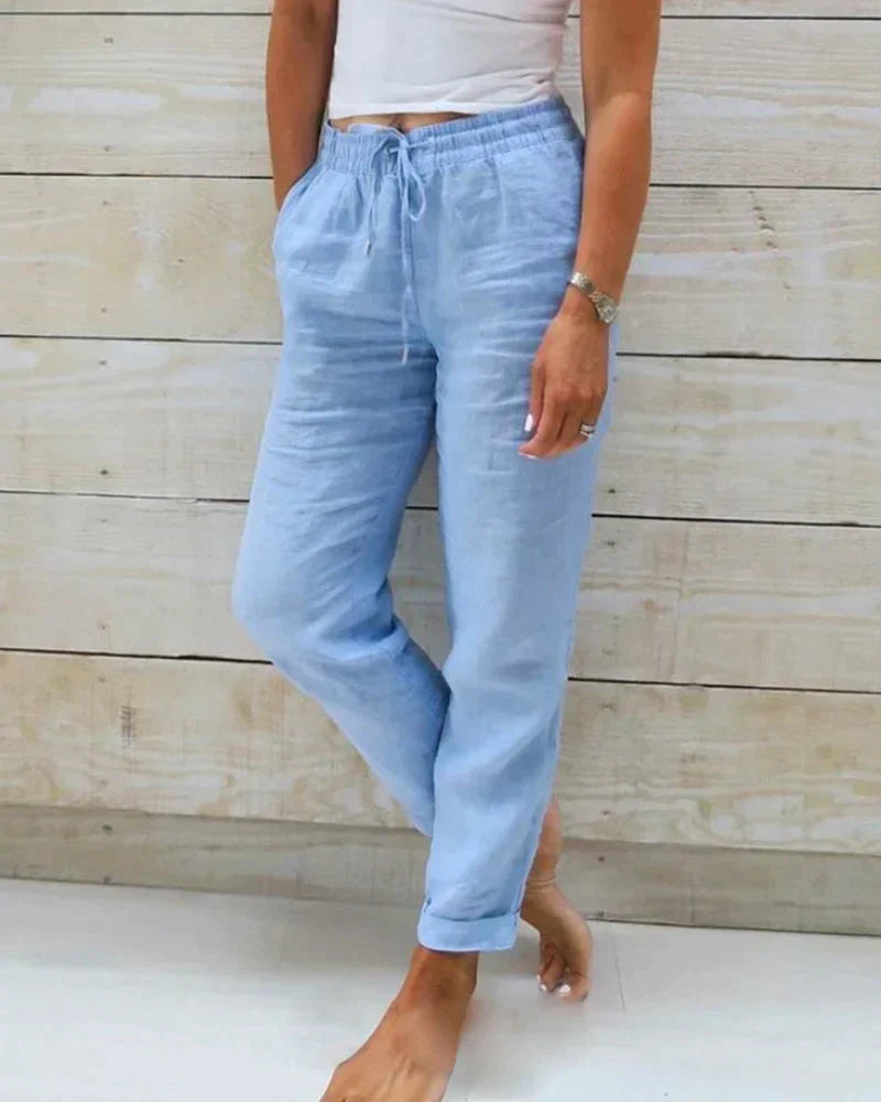 "Stijlvolle dames linnen broek met tijdloos design, premium materiaal en ademend comfort voor elke gelegenheid."