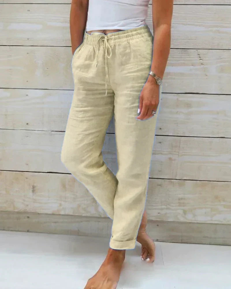 "Stijlvolle dames linnen broek met tijdloos design, premium materiaal en ademend comfort voor elke gelegenheid."