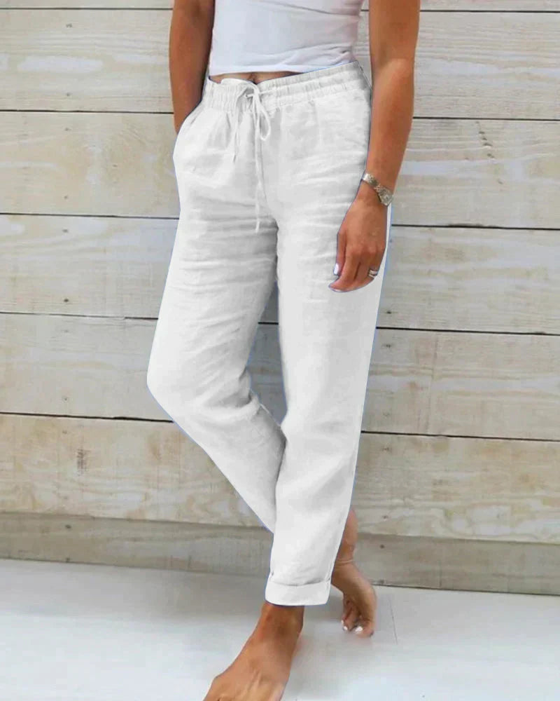 "Stijlvolle dames linnen broek met tijdloos design, premium materiaal en ademend comfort voor elke gelegenheid."