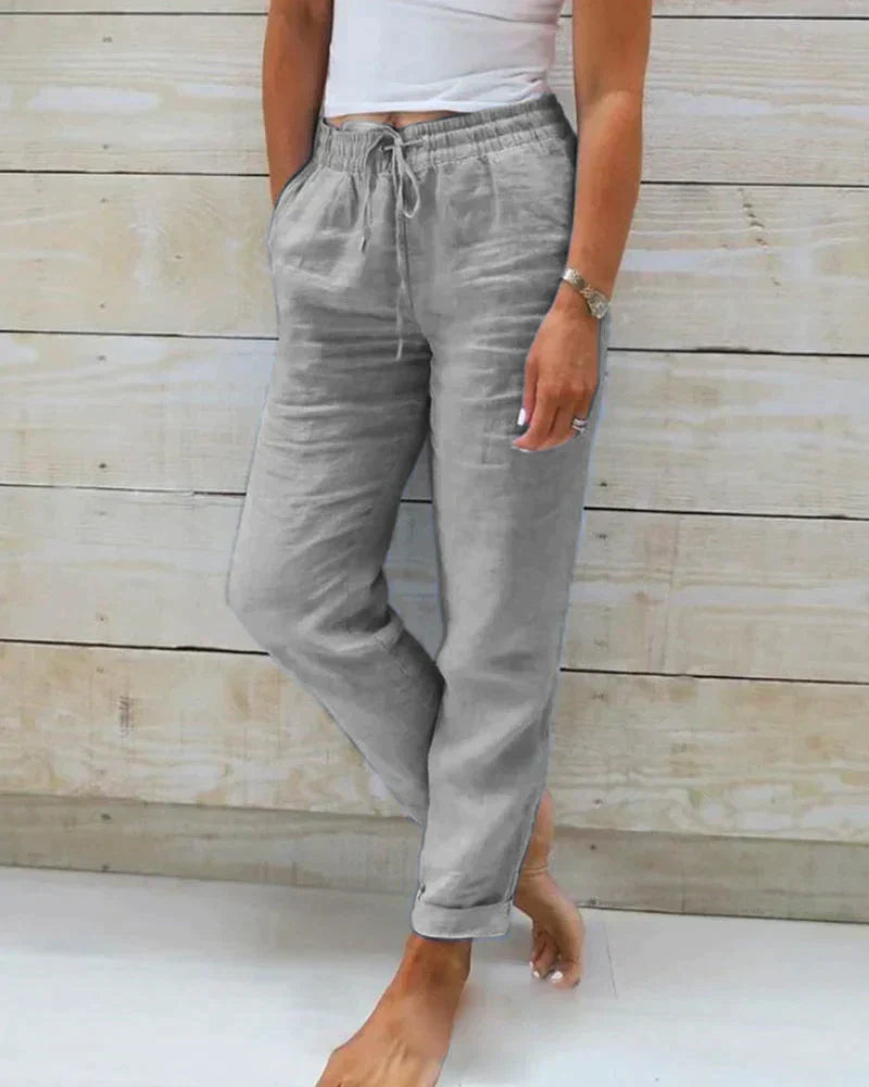 "Stijlvolle dames linnen broek met tijdloos design, premium materiaal en ademend comfort voor elke gelegenheid."