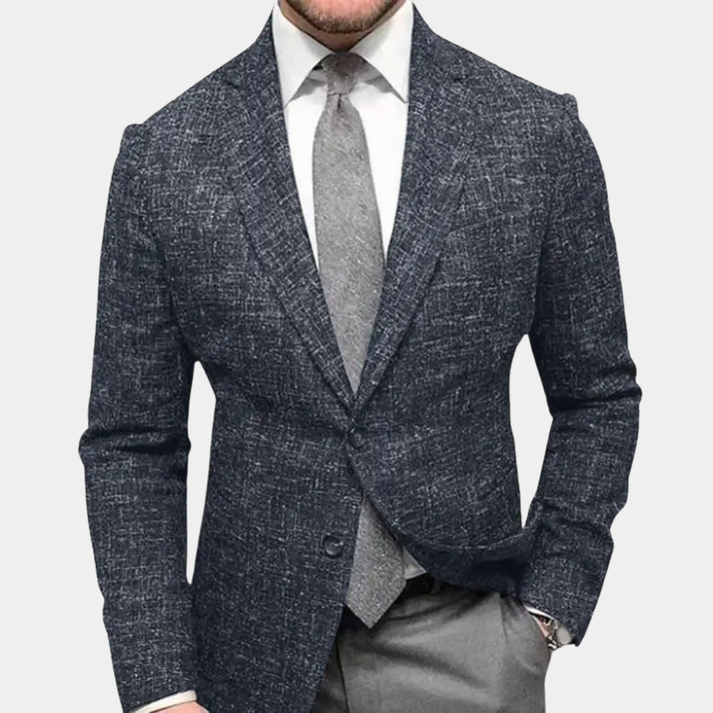 Stijlvolle herenblazer met tweeknopontwerp, nonchalante kraag; veelzijdig en elegant, ideaal voor elke gelegenheid.