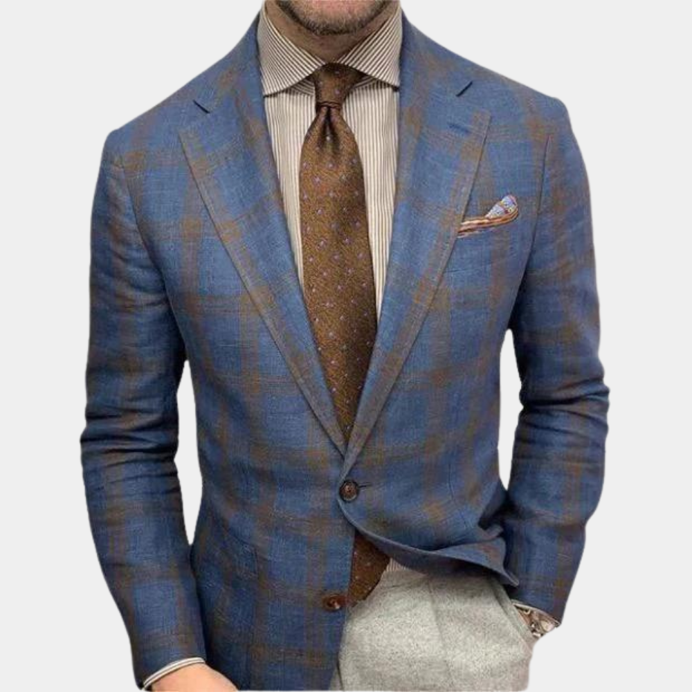 Stijlvolle herenblazer met tweeknopontwerp, nonchalante kraag; veelzijdig en elegant, ideaal voor elke gelegenheid.