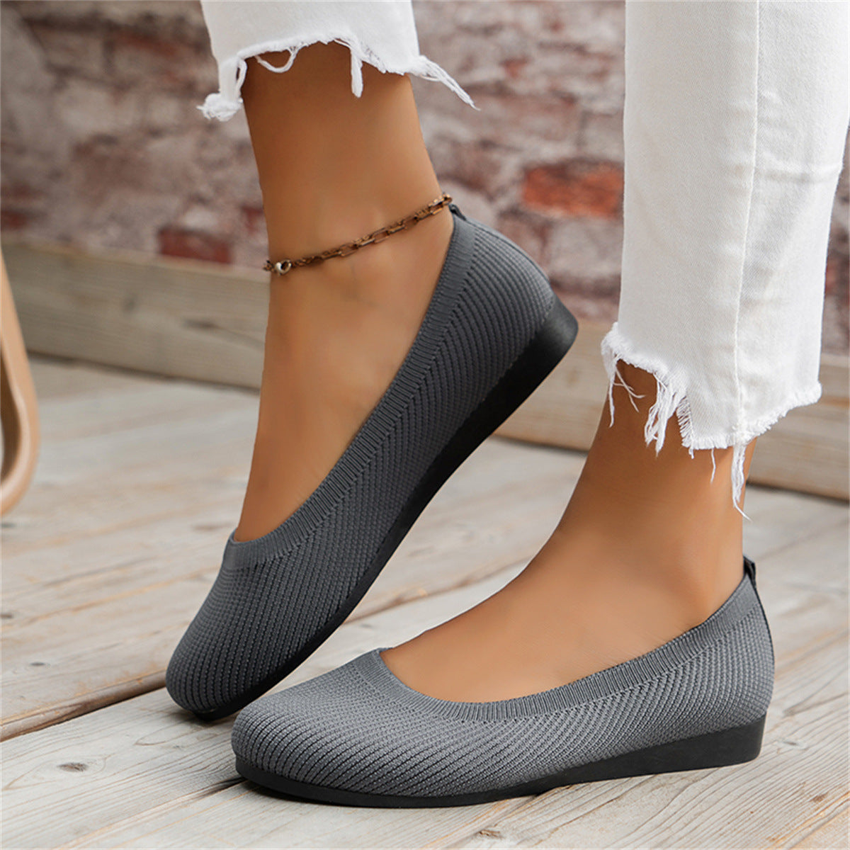 Stijlvolle orthopedische balletschoenen voor dames met zacht breimateriaal, schokdempende zolen, elegant en comfortabel.