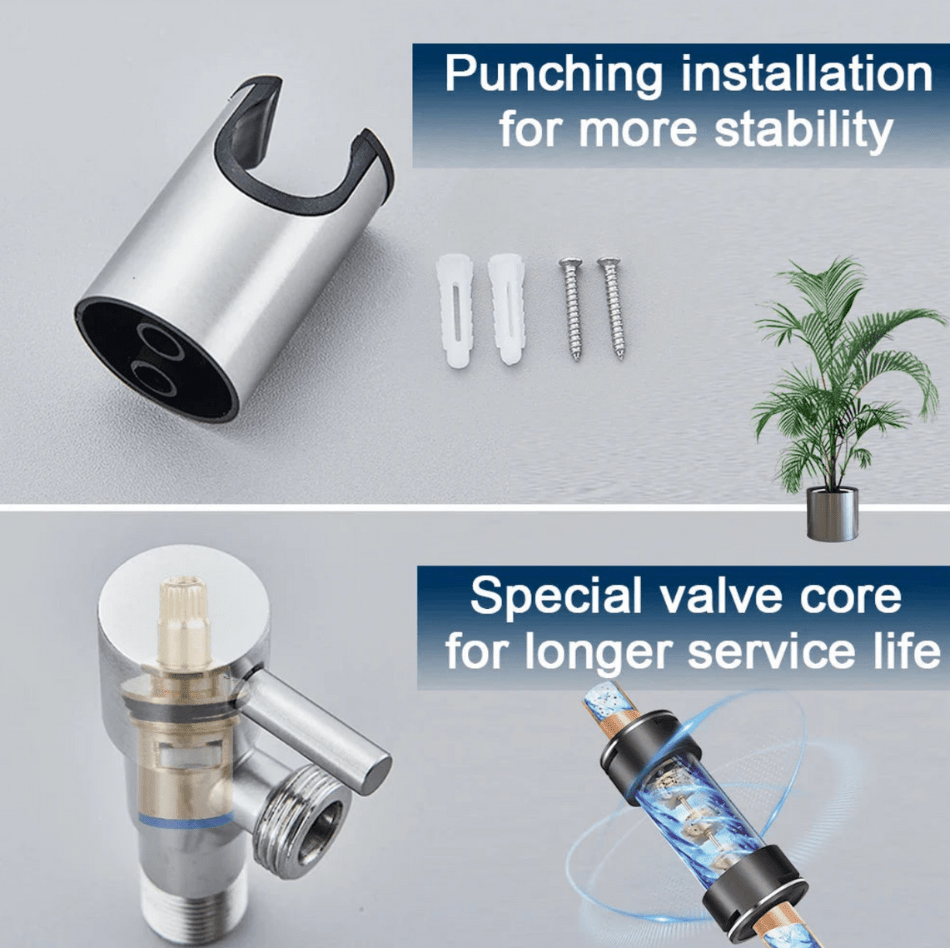 "Toilet bidet sprayer voor hygiëne, modern zilver design, duurzaam materiaal, eenvoudig te installeren, waterbesparend."