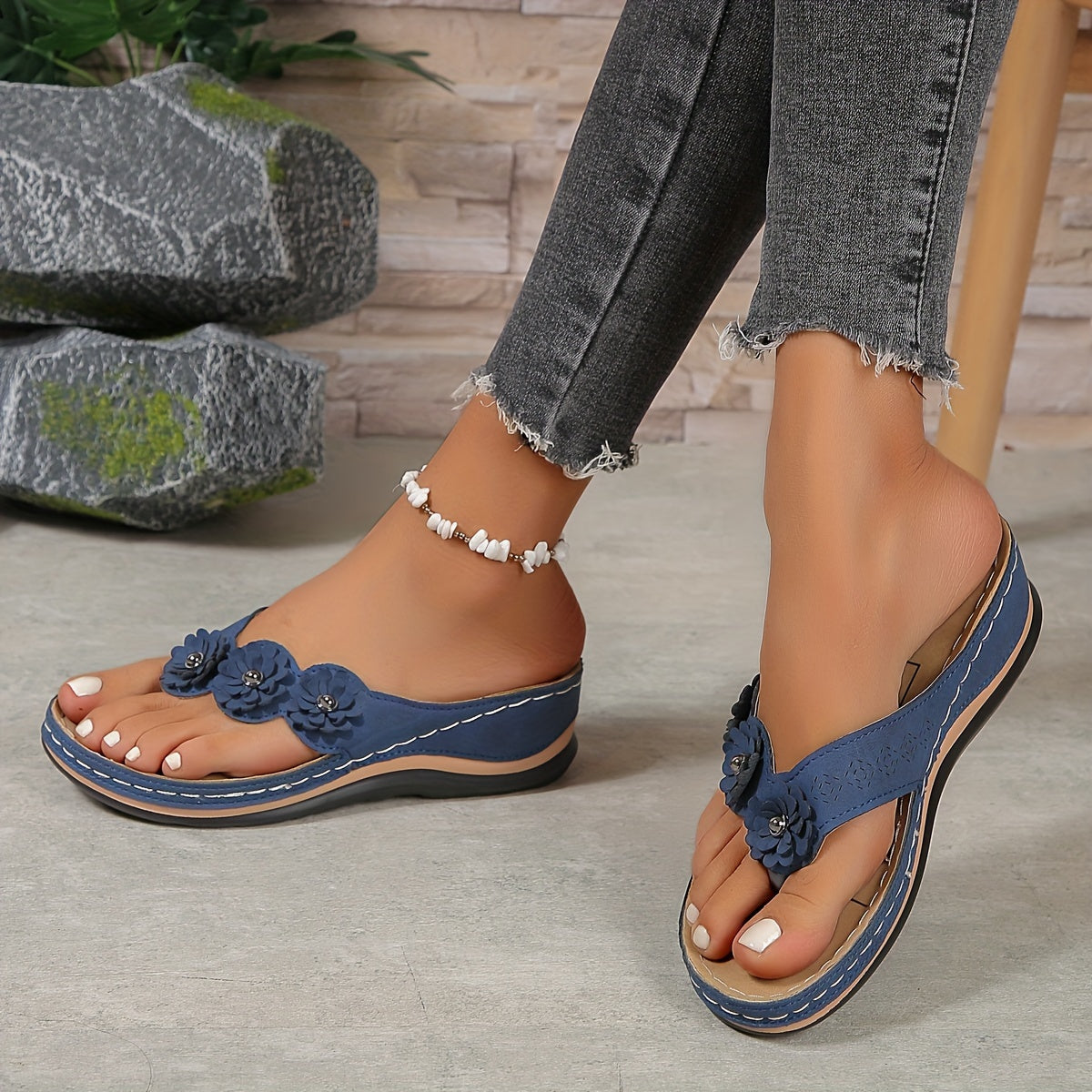"Trendy orthopedische sandalen dames, blauw synthetisch leer, verstelbare bandjes, ergonomisch voetbed, slipbestendige zolen.