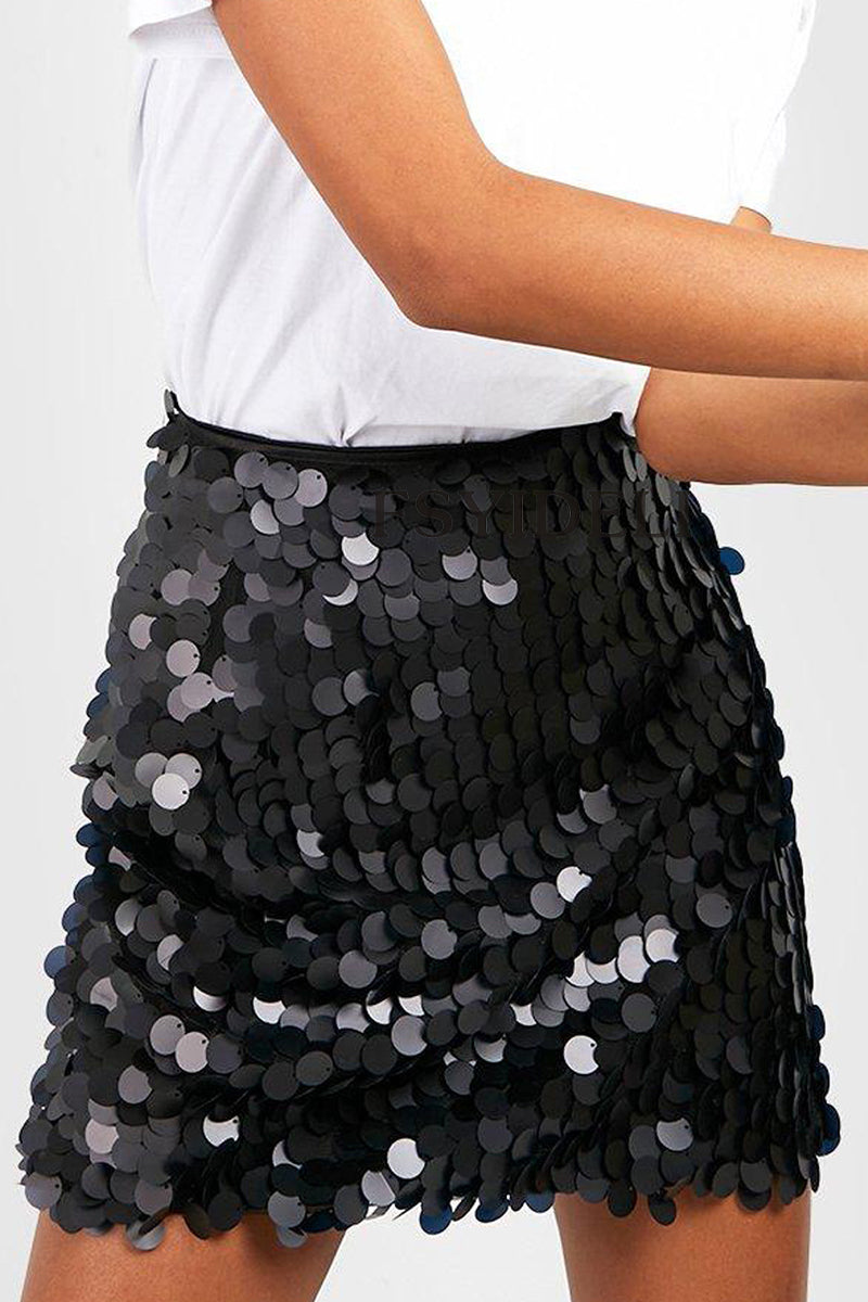 "Verleidelijke effen pailletten rok met sprankelende details, elegante stijl voor elke gelegenheid, dameskleding"