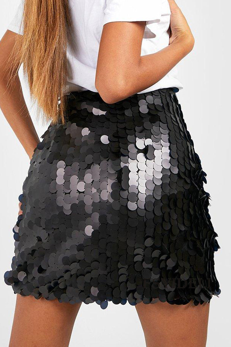 "Verleidelijke effen pailletten rok met sprankelende details, elegante stijl voor elke gelegenheid, dameskleding"