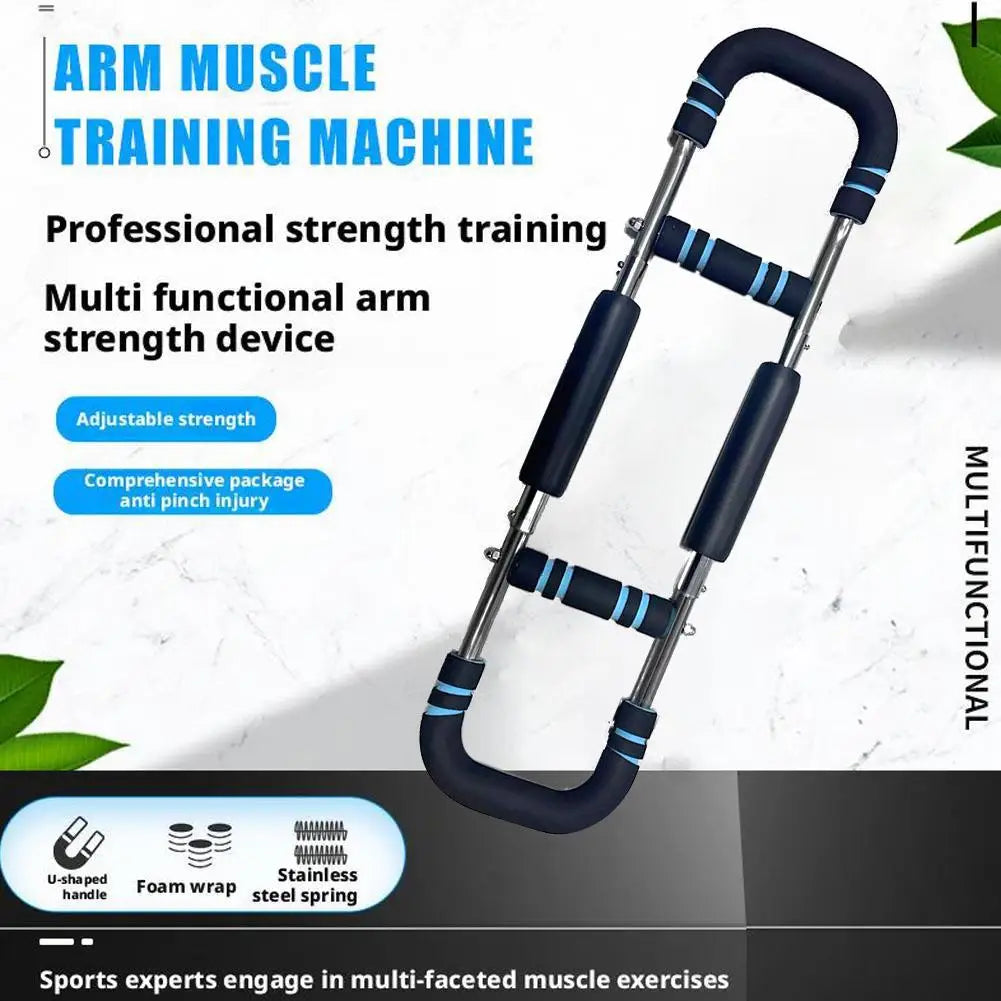 Verstelbare Twister Arm Trainer voor schouderkracht en borstspanning. Compact, draagbaar fitnessapparaat in zwart, blauw, roo