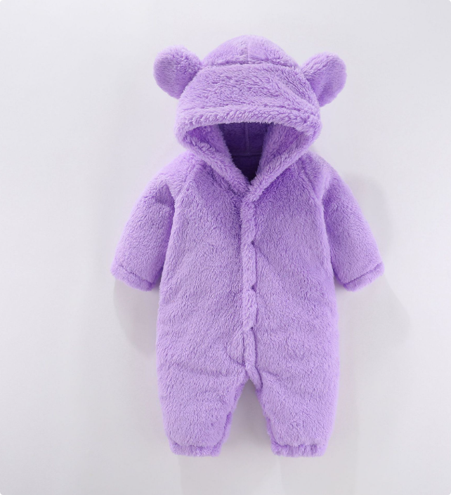 "Warme fleece romper baby met capuchon, zacht en knus ontwerp, ideaal voor koude dagen en stijlvolle babykleding."