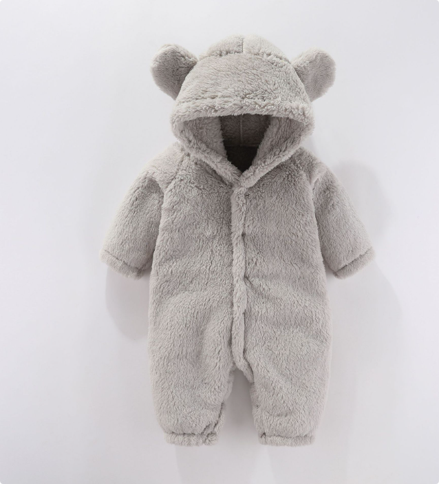 "Warme fleece romper baby met capuchon, zacht en knus ontwerp, ideaal voor koude dagen en stijlvolle babykleding."