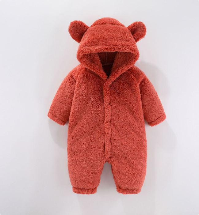 "Warme fleece romper baby met capuchon, zacht en knus ontwerp, ideaal voor koude dagen en stijlvolle babykleding."