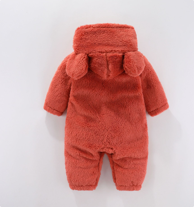 "Warme fleece romper baby met capuchon, zacht en knus ontwerp, ideaal voor koude dagen en stijlvolle babykleding."