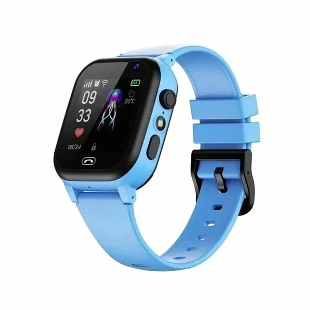 "Waterdicht kinder GPS-horloge met videobellen, SOS-functie, in blauw, roze of zwart, ideaal voor veiligheid en avontuur."
