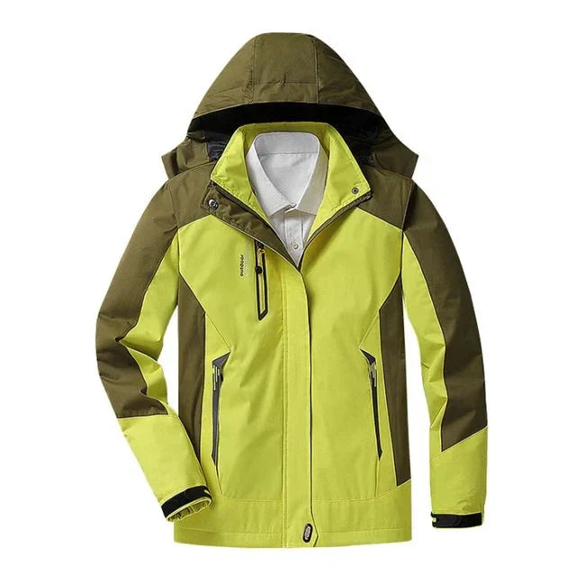 "Waterdichte outdoor jas met capuchon, unisex, blauw, wind- en waterdicht, ideaal voor avontuurlijk gebruik."